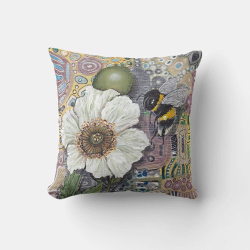 Bumblebee and White Poppy Reversible  Throw Pillow