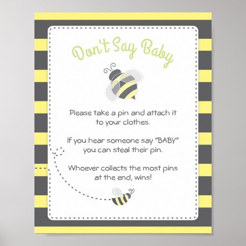 Bumblebee Baby Shower Dont Say Baby Game Sign
