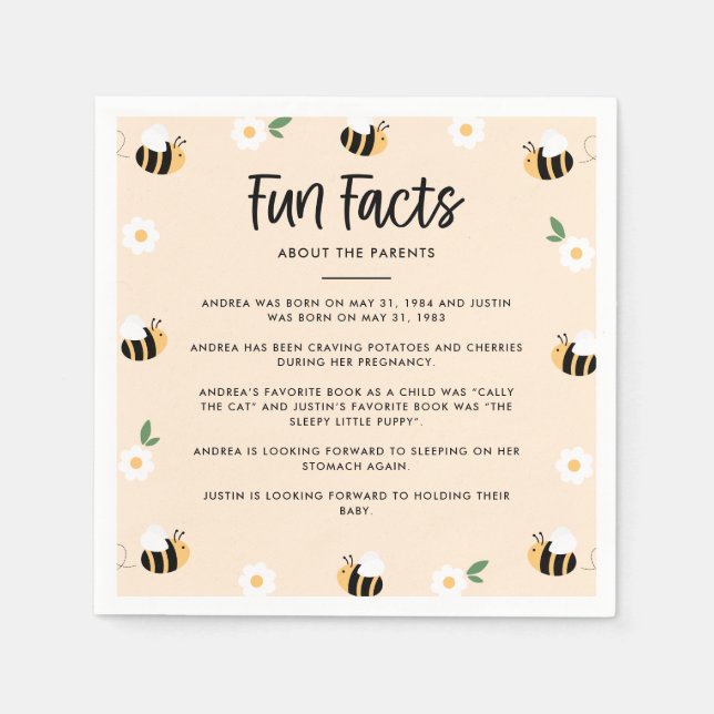 Bumblebee Baby Shower Fun Facts Napkins (Front)