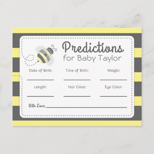 Bumblebee Baby Shower Predictions yellow and black Invitation Postcard