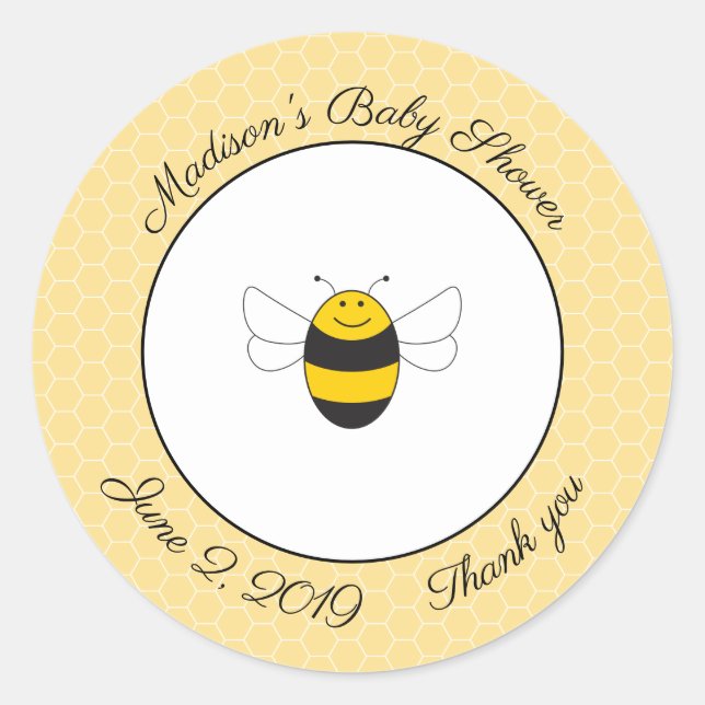 Bumblebee baby shower thank you stickers for favor (Front)