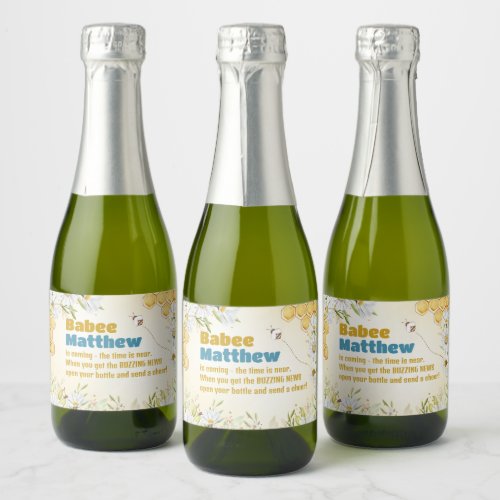 Bumblebee Bee Boy Baby Shower Guest Favor Mini Sparkling Wine Label