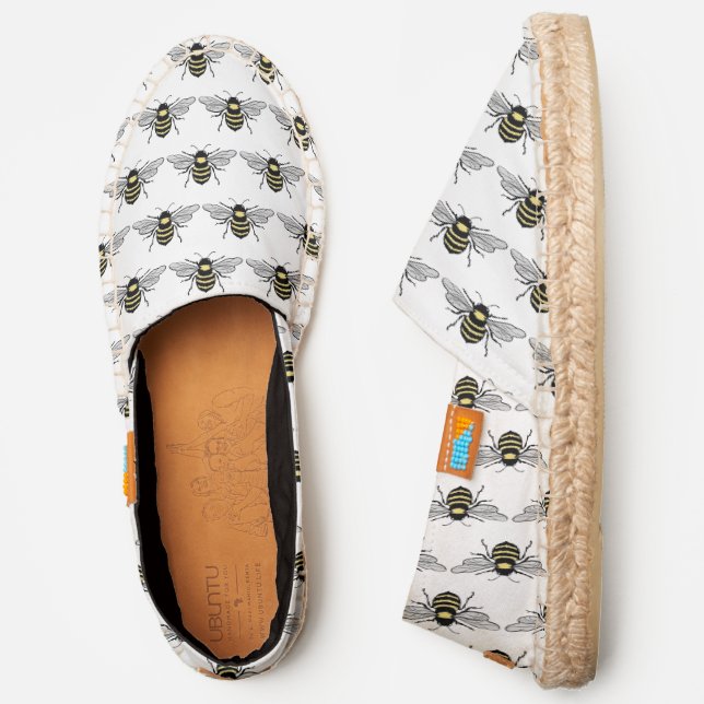 Bumblebee Bee Pattern, White Canvas Espadrilles (Side)