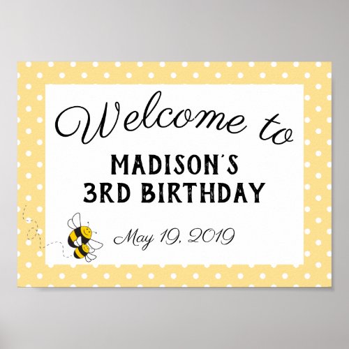 Bumblebee birthday  welcome sign poster