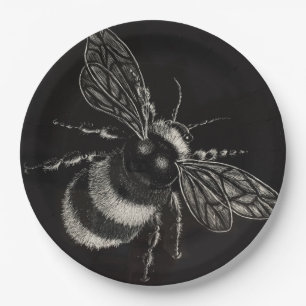 Bumblebee Black and white Motif Flits Across Paper Plates
