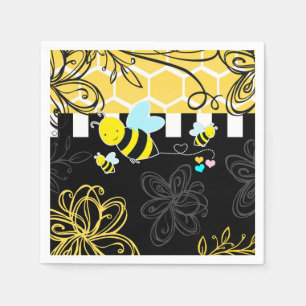 Bumblebee Black & Yellow Baby Shower Modern Chic Paper Napkins