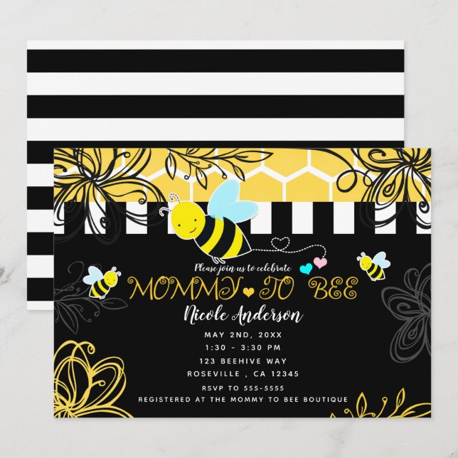 Bumblebee Black & Yellow Baby Shower Mommy to BEE Invitation (Front/Back)