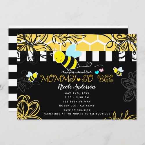 Bumblebee Black  Yellow Baby Shower Mommy to BEE Invitation