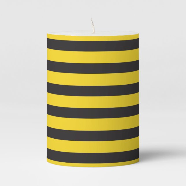 Bumblebee Black Yellow Horizontal Lines Bumble Bee Pillar Candle (Front)