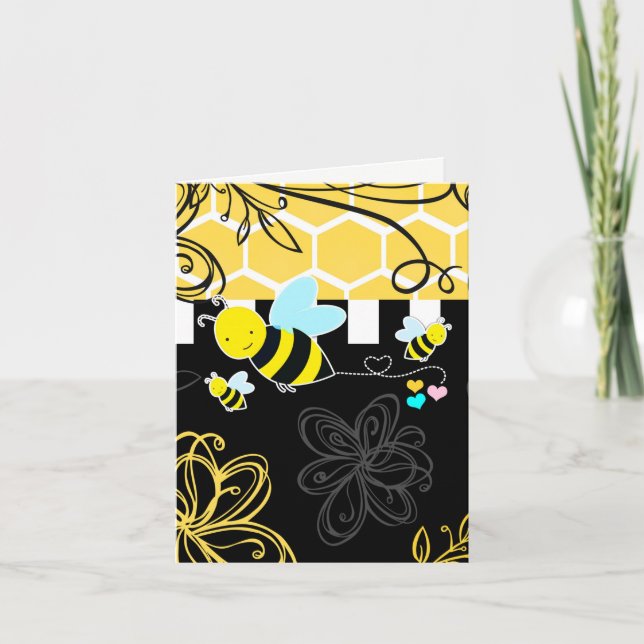 Bumblebee Black & Yellow Thank You Baby Shower Card (Front)