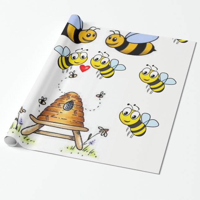 bumblebee childrens wrapping paper gift (Unrolled)