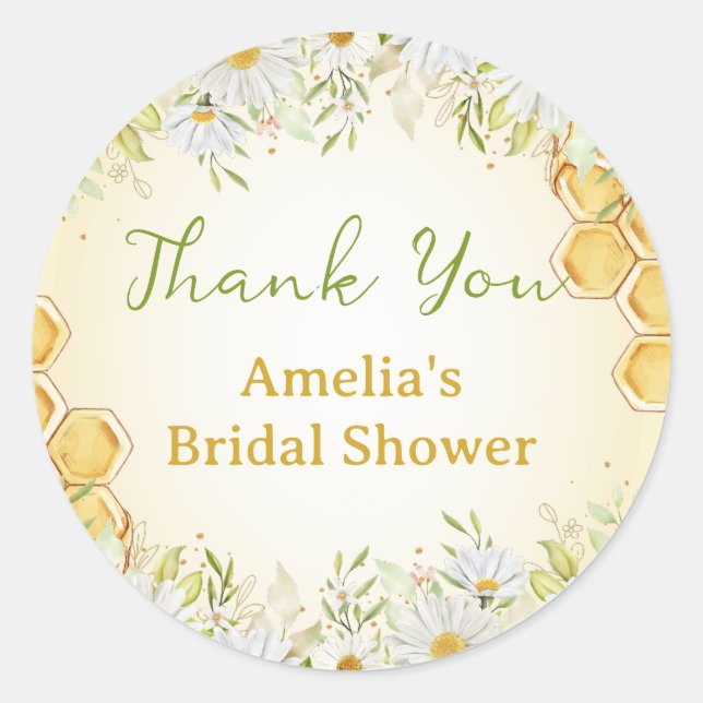 Bumblebee Daisy Bridal Shower Favor Bee Thank You Classic Round Sticker (Front)