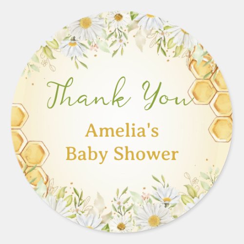 Bumblebee Daisy Honey Baby Shower Favor Thank You Classic Round Sticker