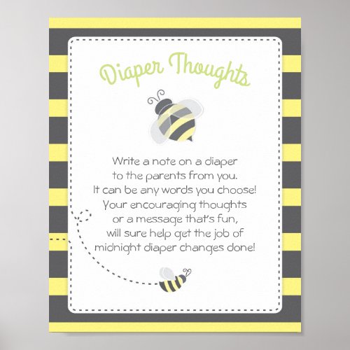 Bumblebee Diaper Thoughts Baby Shower Game Sign