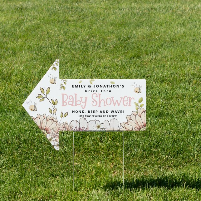 Bumblebee Drive By Baby Pink Shower Arrow Sign (Insitu)