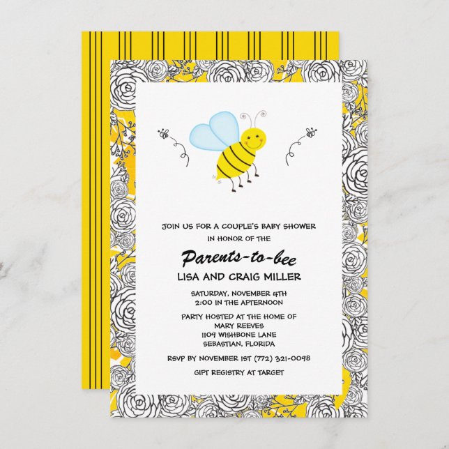 Bumblebee Floral Couple's Baby Shower Invitation (Front/Back)