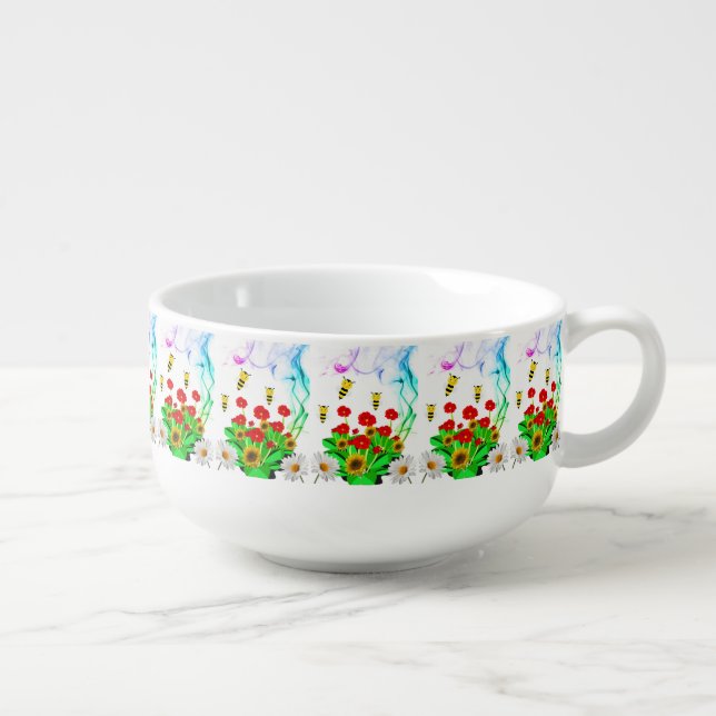 Bumblebee Floral Daisy Sunflower Soup Mug (Left)