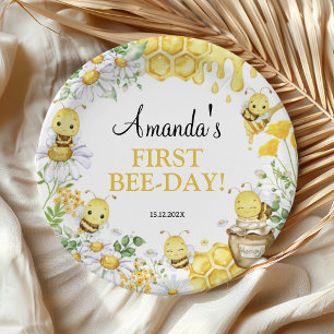 Bumblebee Floral First Bee Day Birthday Party Paper Plates