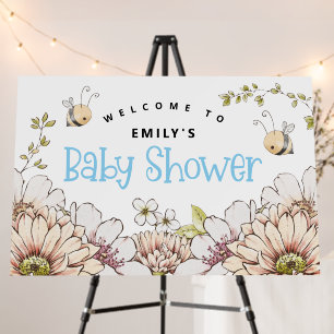 Bumblebee Florals Blue Welcome Baby Shower Foam Bo Board