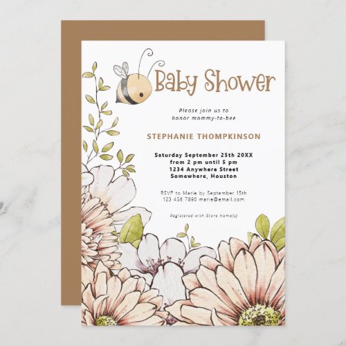 Bumblebee Florals Gold Baby Shower Invitation