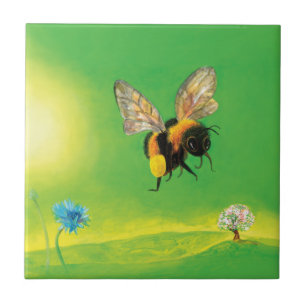 Bumblebee Flying over the Meadow Ceramic Tile