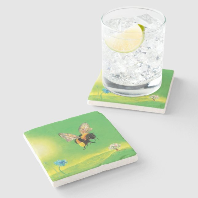 Bumblebee Flying over the Meadow   Stone Coaster (Side)