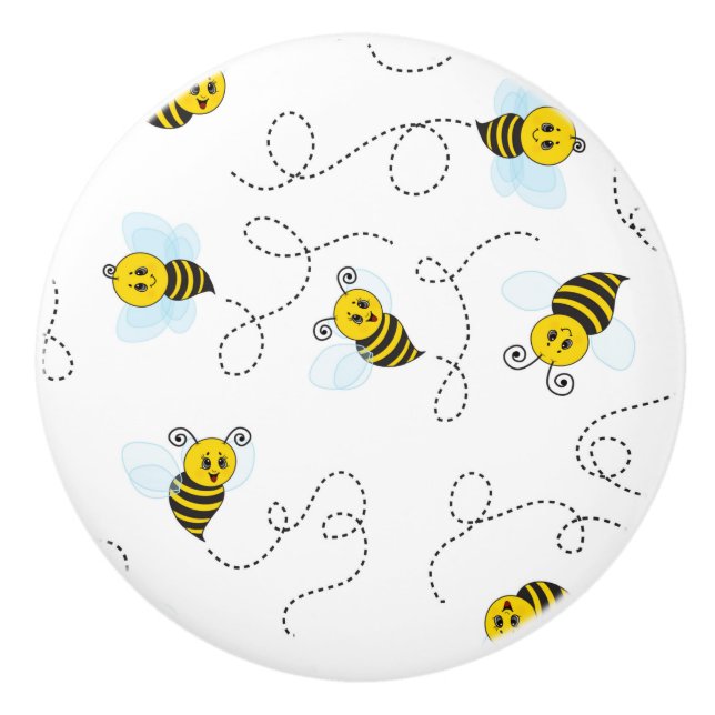 Bumblebee Flying Yellow Black Bumble Bee Ceramic Knob (Front)