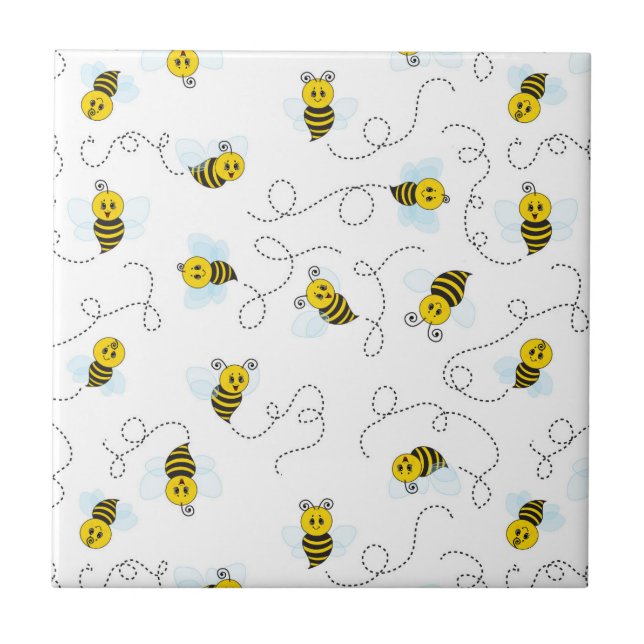 Bumblebee Flying Yellow Black Bumble Bee Ceramic Tile (Front)