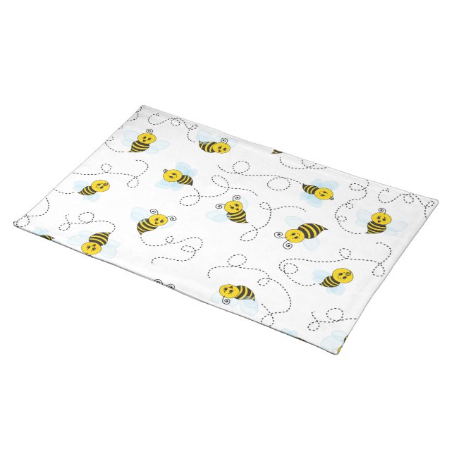 Bumblebee Flying Yellow Black Bumble Bee Cloth Placemat (On Table)