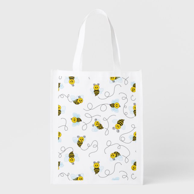 Bumblebee Flying Yellow Black Bumble Bee Grocery Bag (Front)