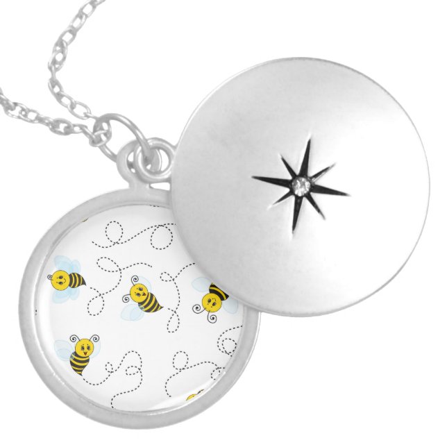 Bumblebee Flying Yellow Black Bumble Bee Locket Necklace (Front)