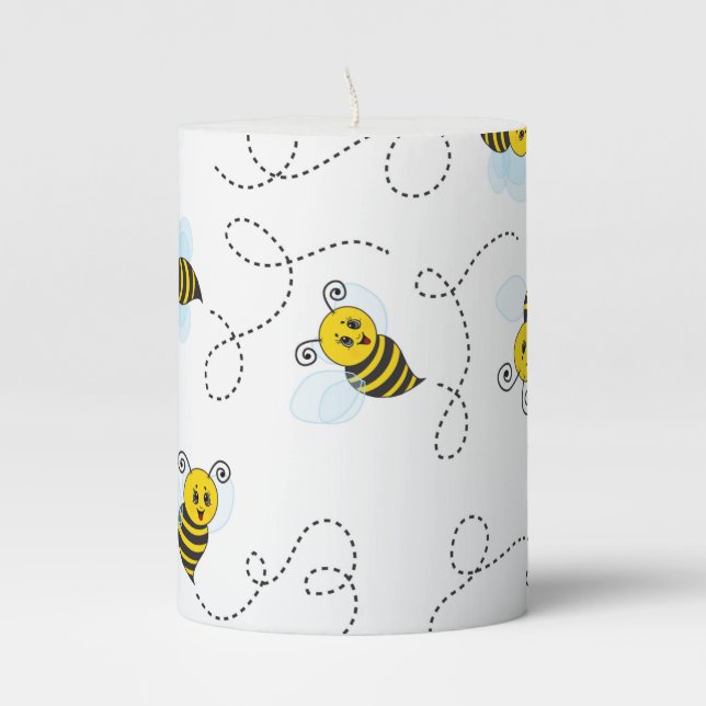 Bumblebee Flying Yellow Black Bumble Bee Pillar Candle (Front)