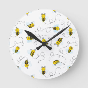 Bumblebee Flying Yellow Black Bumble Bee Round Clock