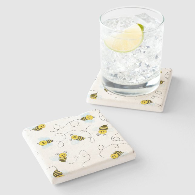 Bumblebee Flying Yellow Black Bumble Bee Stone Coaster (Side)