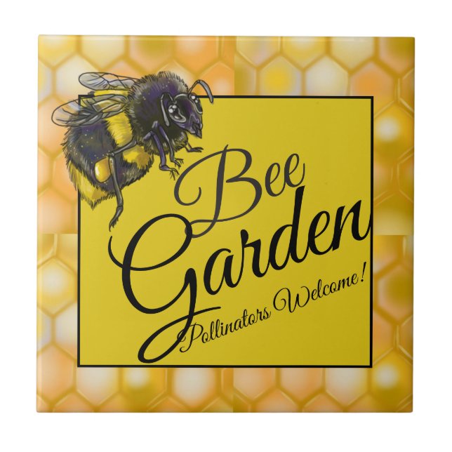 Bumblebee Garden Pollinators Welcome! Ceramic Tile (Front)