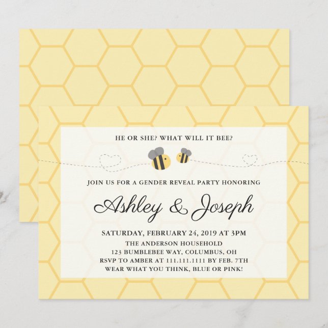 Bumblebee Gender Reveal Party Invitation (Front/Back)