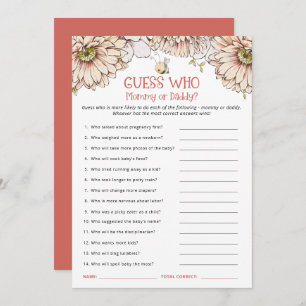 Bumblebee Guess Who Mom or Dad Baby Shower Game Thank You Card