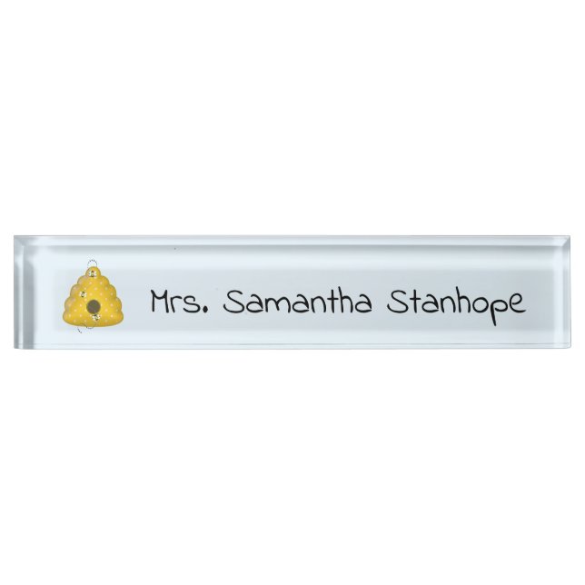 Bumblebee Hive with Buzzing Bees Personalized Desk Name Plate (Front)