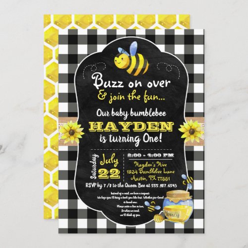 Bumblebee Honey Comb Sweet Baby First Birthday Invitation