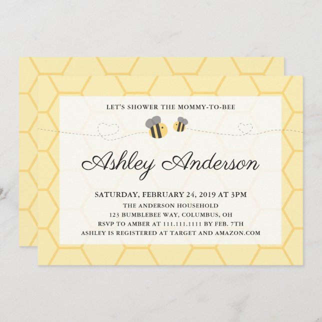 Bumblebee Honeycomb Baby Shower Invitation (Front/Back)