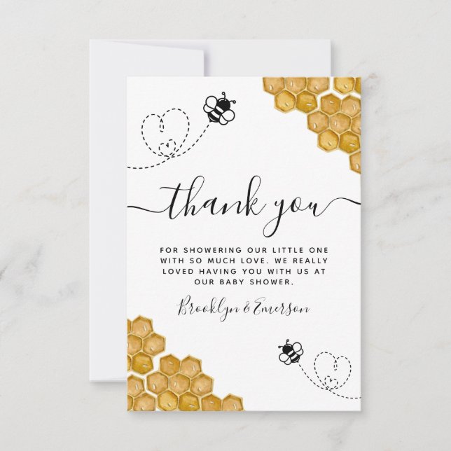 Bumblebee Honeycomb Baby Shower Thank You Card (Front)