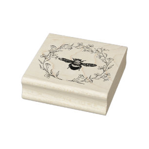 Bumblebee in a Delicate Floral Wreath Rubber Stamp