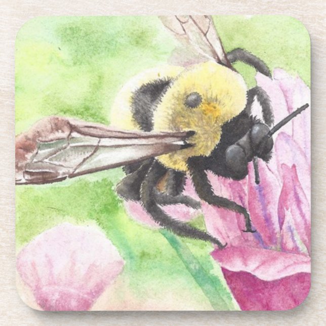 Bumblebee in the flowers beverage coaster (Front)