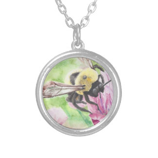 Bumblebee in the Flowers Silver Plated Necklace