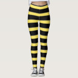 [ Thumbnail: Bumblebee Inspired Black/Yellow Stripes Pattern Leggings ]