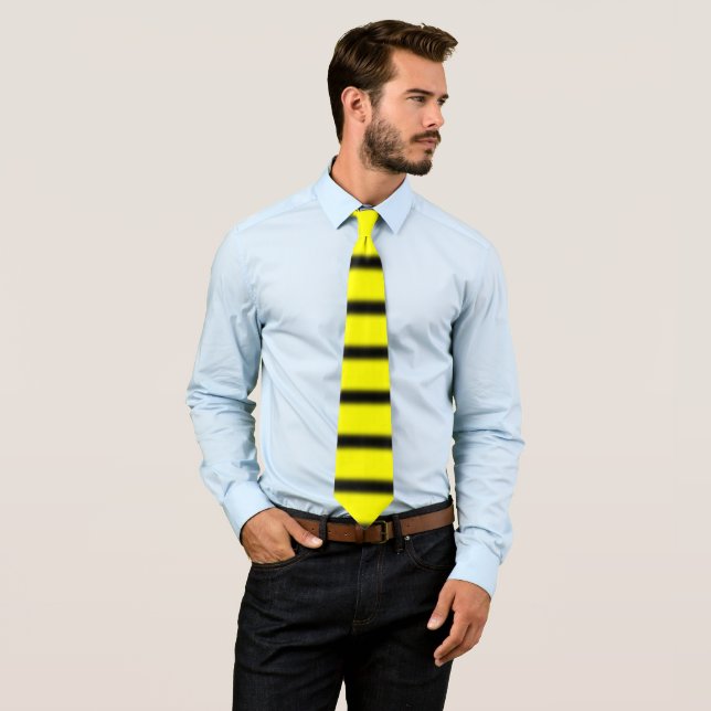 Bumblebee Inspired Black & Yellow Stripes Pattern Neck Tie (In Situ)