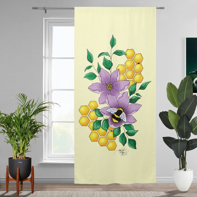 Bumblebee Lavender Flowers Yellow Blackout Curtains (Creator Uploaded)