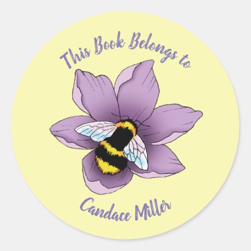Bumblebee Lavender Flowers Yellow Bookplate 