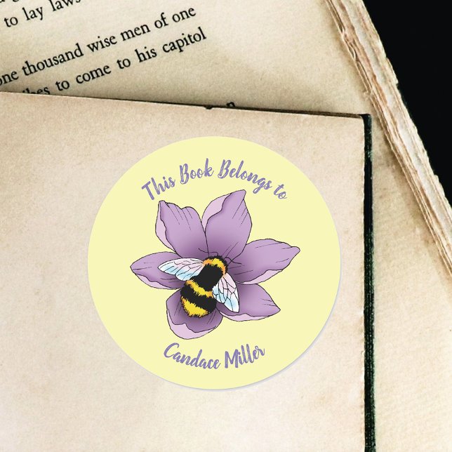 Bumblebee Lavender Flowers Yellow Bookplate  (Creator Uploaded)