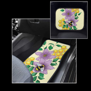 Bumblebee Lavender Flowers Yellow Car Floor Mat